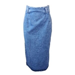 Vintage 90s Stonewashed High Waist Denim Midi Skirt